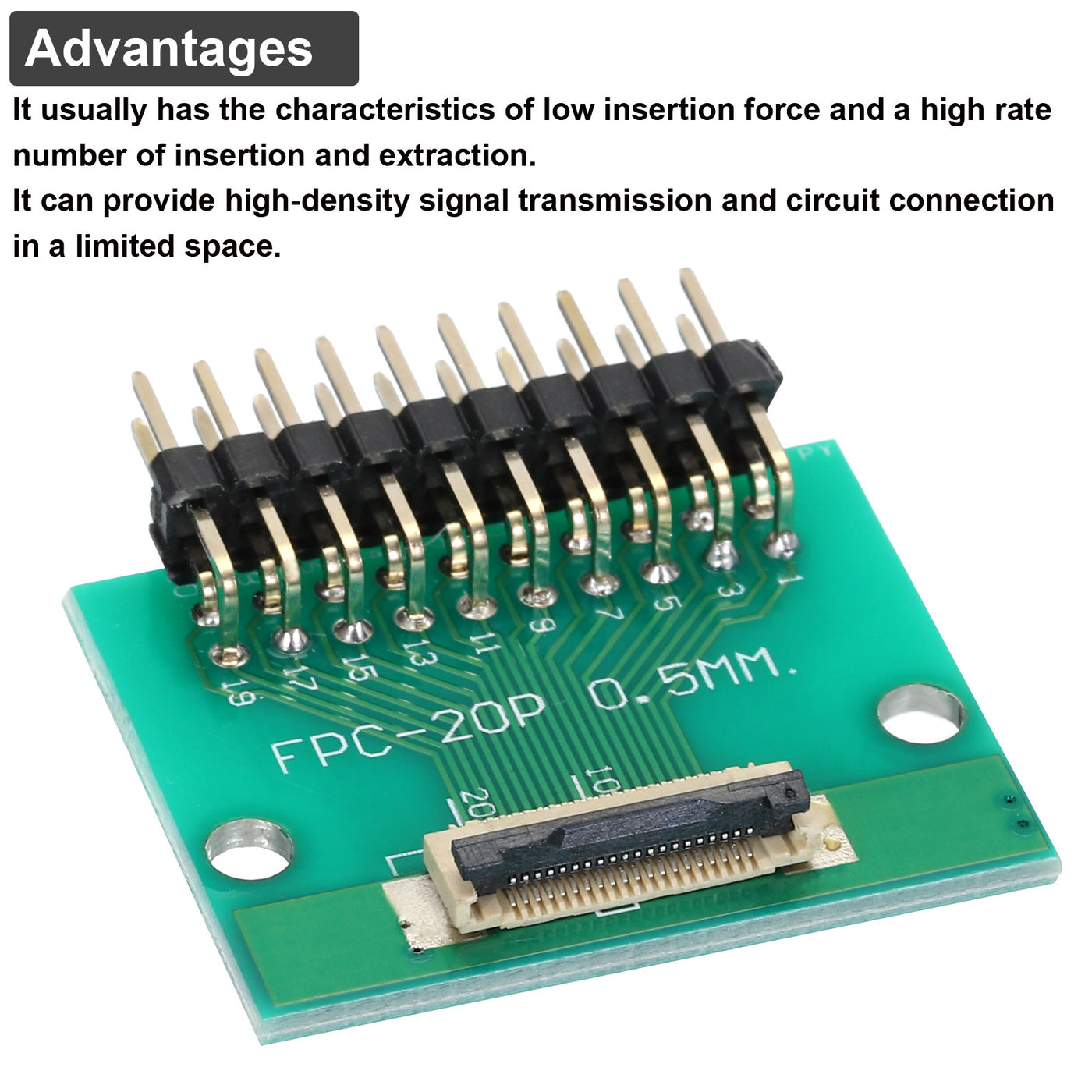 Harfington 2 Stück FFC FPC Connector Board 20 Pin 0,5 mm Buchse auf 2,54 mm Doppelreihiger rechtwinkliger Stiftleistenadapter, PCB-Konverterplatine für DVD TV/Digitalkameras/Laptops