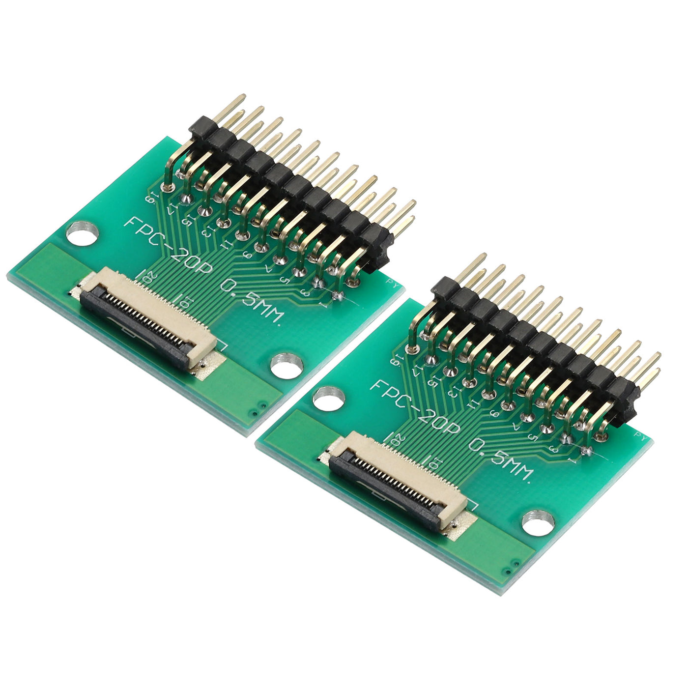 Harfington 2 Stück FFC FPC Connector Board 20 Pin 0,5 mm Buchse auf 2,54 mm Doppelreihiger rechtwinkliger Stiftleistenadapter, PCB-Konverterplatine für DVD TV/Digitalkameras/Laptops