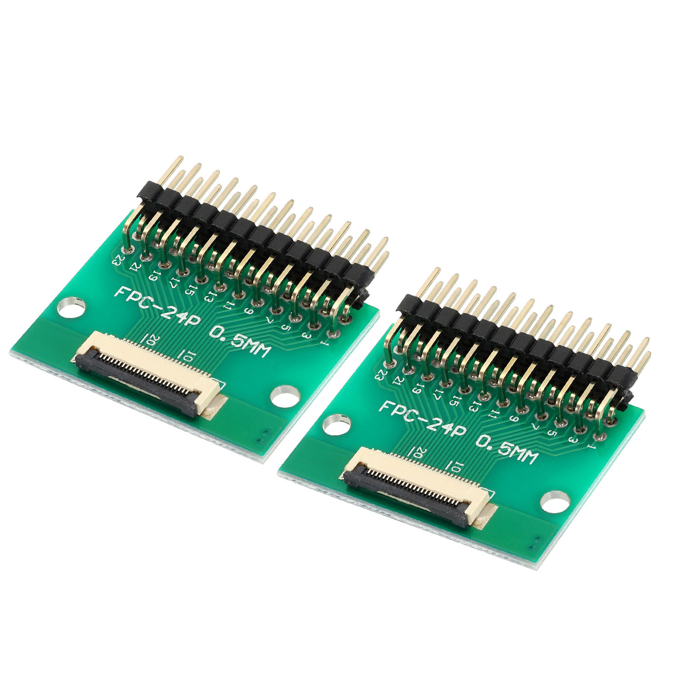 Harfington 2 Stück FFC FPC Connector Board 24 Pin 0,5 mm Buchse auf 2,54 mm Doppelreihiger rechtwinkliger Stiftleistenadapter, PCB-Konverterplatine für DVD TV/Digitalkameras/Laptops