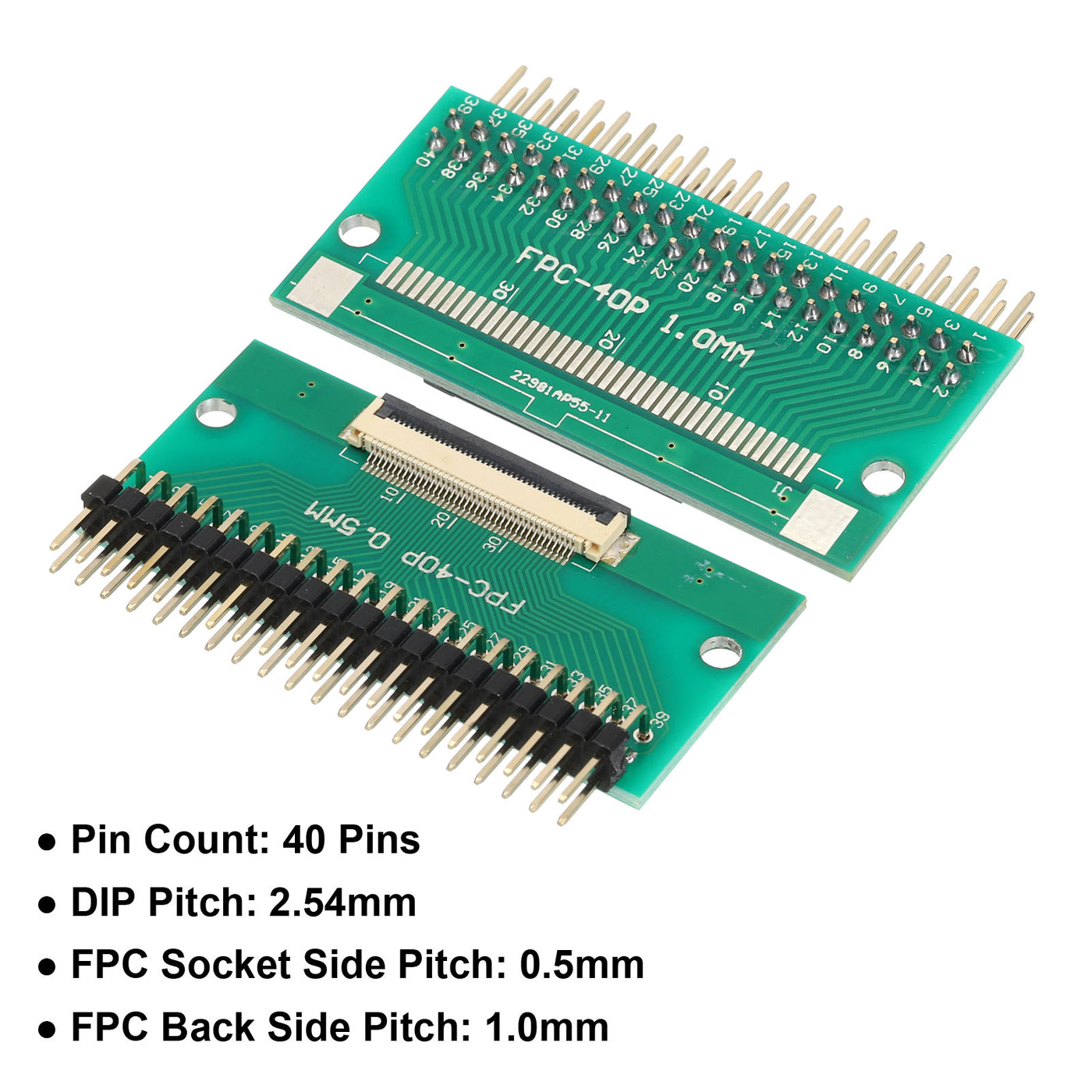 Harfington 2pcs FFC FPC Connector Board 40 Pin Double Row Right Angle Pin Header Adapter