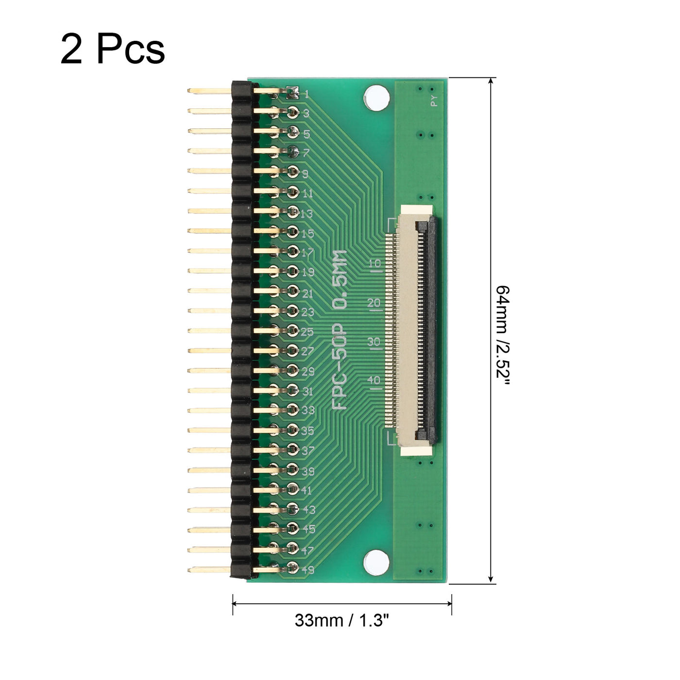 Harfington 2pcs FFC FPC Connector Board 50 Pin Double Row Right Angle Pin Header Adapter