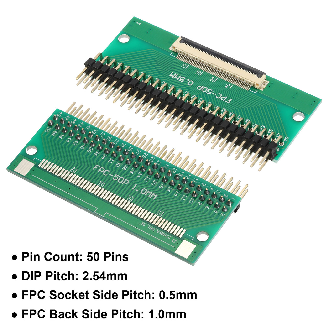 Harfington 2pcs FFC FPC Connector Board 50 Pin Double Row Right Angle Pin Header Adapter