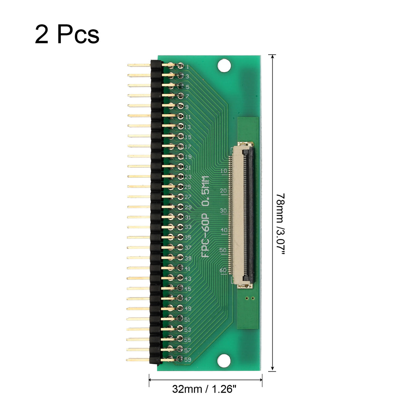 Harfington 2pcs FFC FPC Connector Board 60 Pin Double Row Right Angle Pin Header Adapter