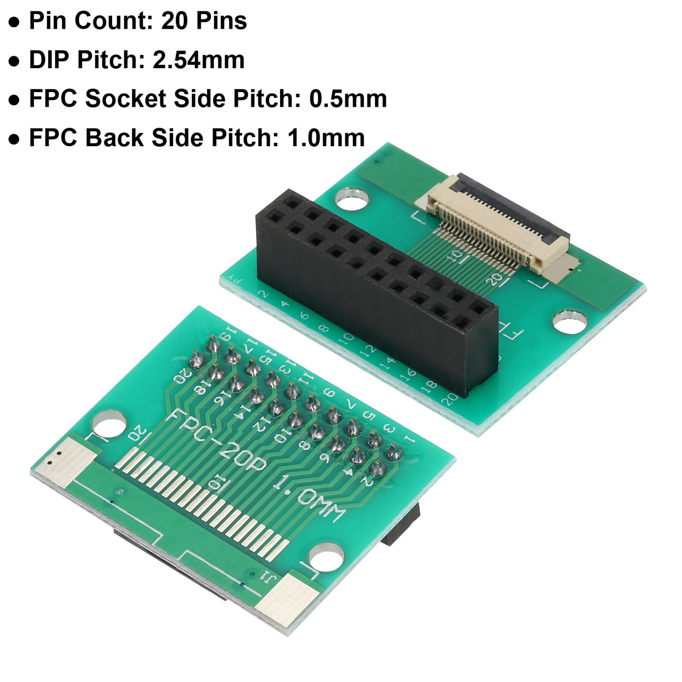 Harfington 2pcs FFC FPC Connector Board 20 Pin Double Row Female Header Strip Adapter