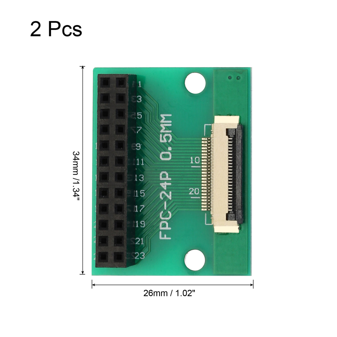 Harfington 2pcs FFC FPC Connector Board 24 Pin Double Row Female Header Strip Adapter