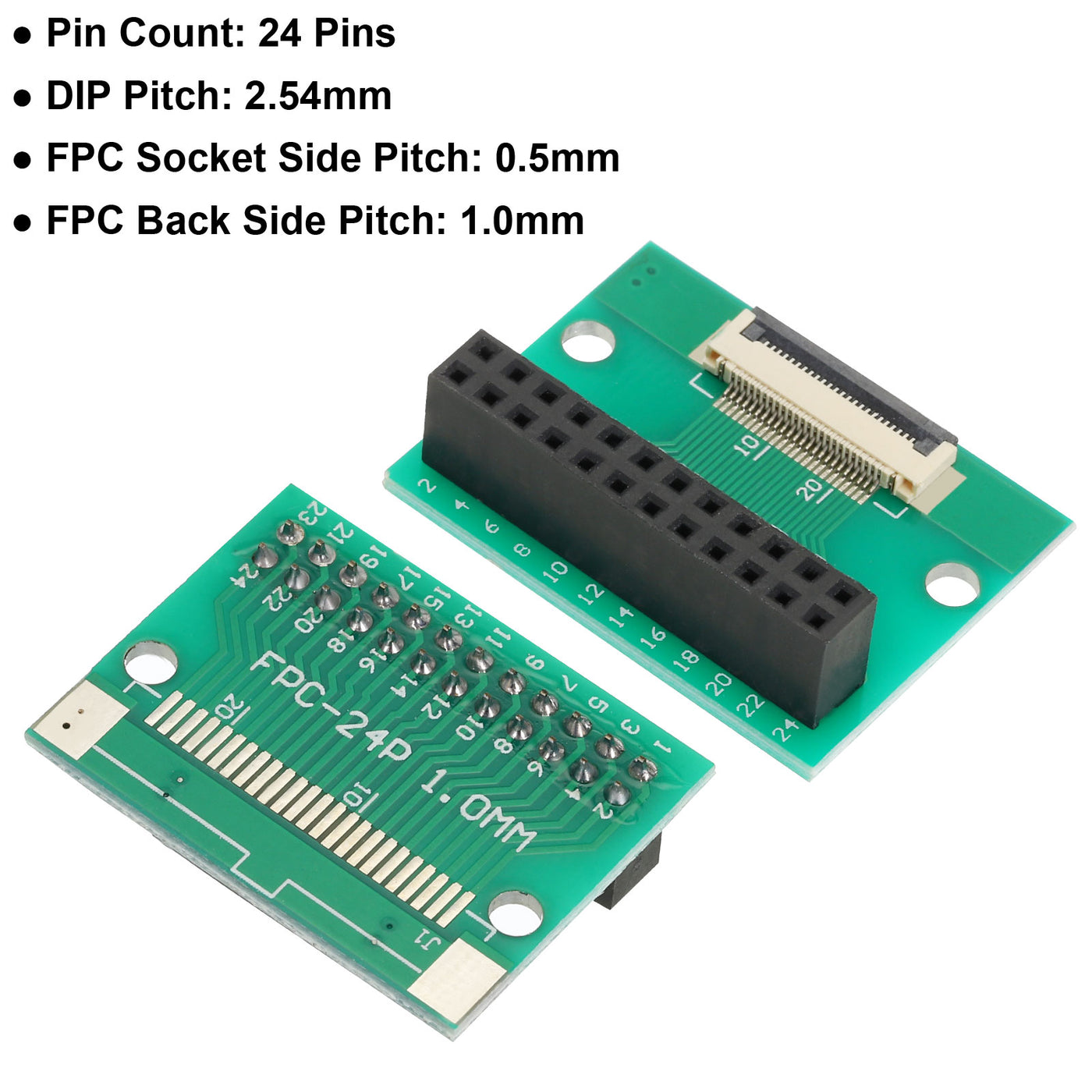 Harfington 2pcs FFC FPC Connector Board 24 Pin Double Row Female Header Strip Adapter