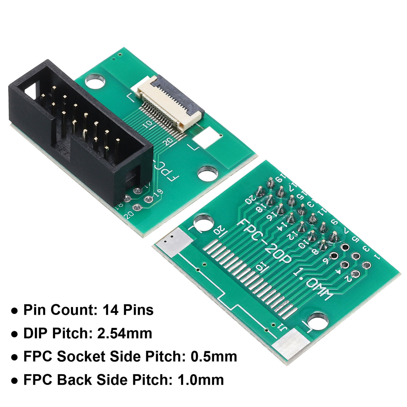 Harfington 2pcs FFC FPC Connector Board 14 Pin Double Row DC3 Male Pin Header Strip Adapter