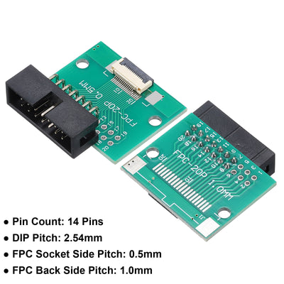 Harfington 2 Stück FFC FPC Connector Board 14 Pin 0,5 mm Buchse auf 2,54 mm Doppelreihe Rechter Winkel DC3 männlicher Pin Header Strip Adapter für LCD-TVs/Digitalkameras/Laptops