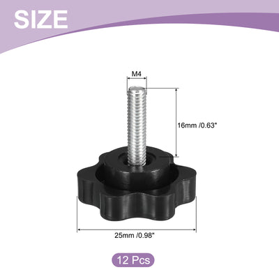 Harfington Uxcell 12Pcs M4 x 16mm Star Knobs Plastic Hex Shaped Hand Clamping Knob Screw