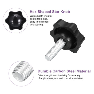 Harfington Uxcell 4Pcs M8 x 25mm Star Knobs Plastic Hex Shaped Hand Clamping Knob Screw