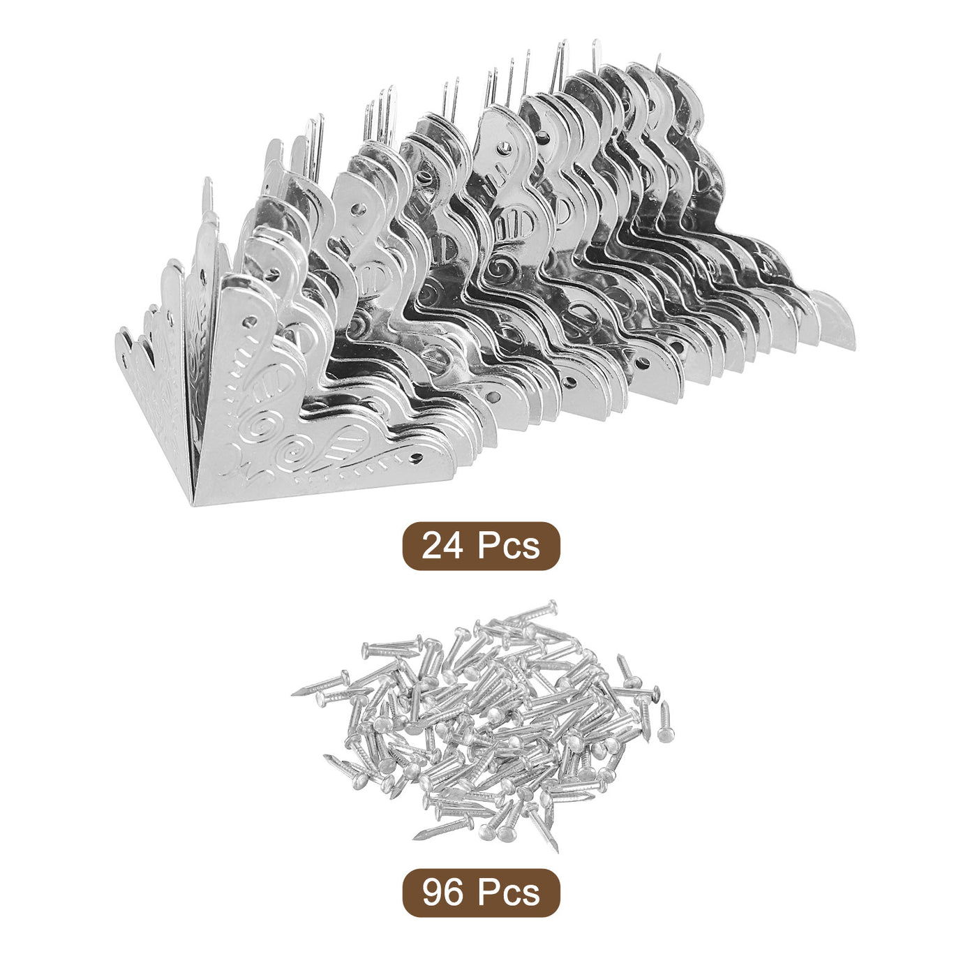 uxcell Uxcell 24 Stück Metallkisten-Eckenschützer 1"x1" Eckenschützer Dekorativ mit Montageschrauben für Aufbewahrungsboxen, Holztruhen, Silberfarben