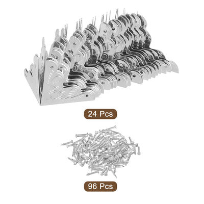 Harfington Uxcell 24 Stück Metallkisten-Eckenschützer 1"x1" Eckenschützer Dekorativ mit Montageschrauben für Aufbewahrungsboxen, Holztruhen, Silberfarben