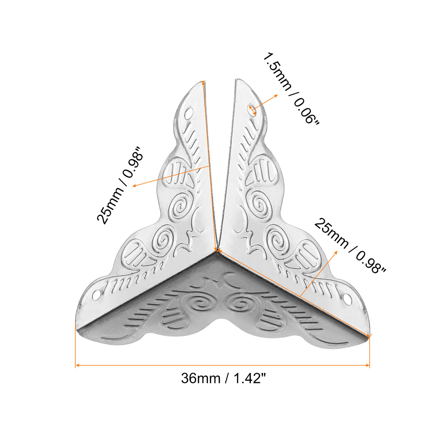 uxcell Uxcell 48 Pcs Metal Box Corner Protectors 1"x1" Corner Decorative, Silver Tone