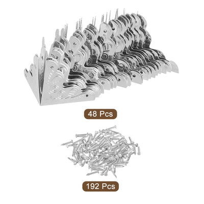 Harfington Uxcell 48 Stück Metallkisten-Eckenschützer 1"x1" Eckenschützer Dekorativ mit Montageschrauben für Aufbewahrungsboxen, Holztruhen, Silberton