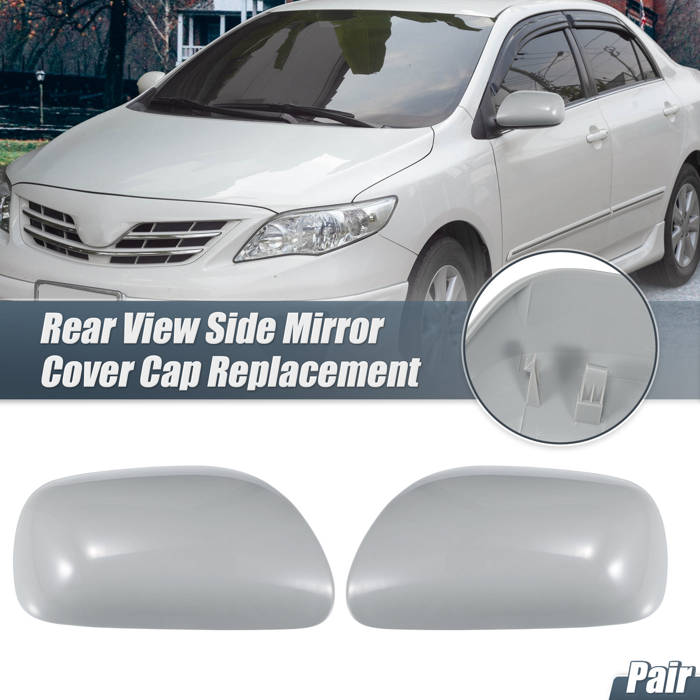 X AUTOHAUX Pair Car Rear View Driver Passenger Side Mirror Cover Cap Replacement Gray for Toyota Corolla 2007-2010 Mirror Guard Covers Exterior Decoration Trims