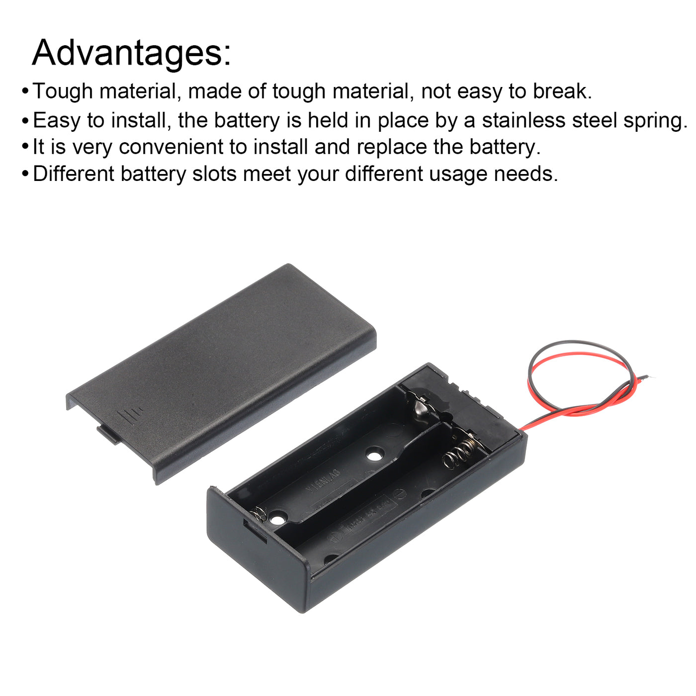 Harfington Battery Holder Box, 2 Slots 6" Wire Lead ON/OFF Switch Cover 10Pcs