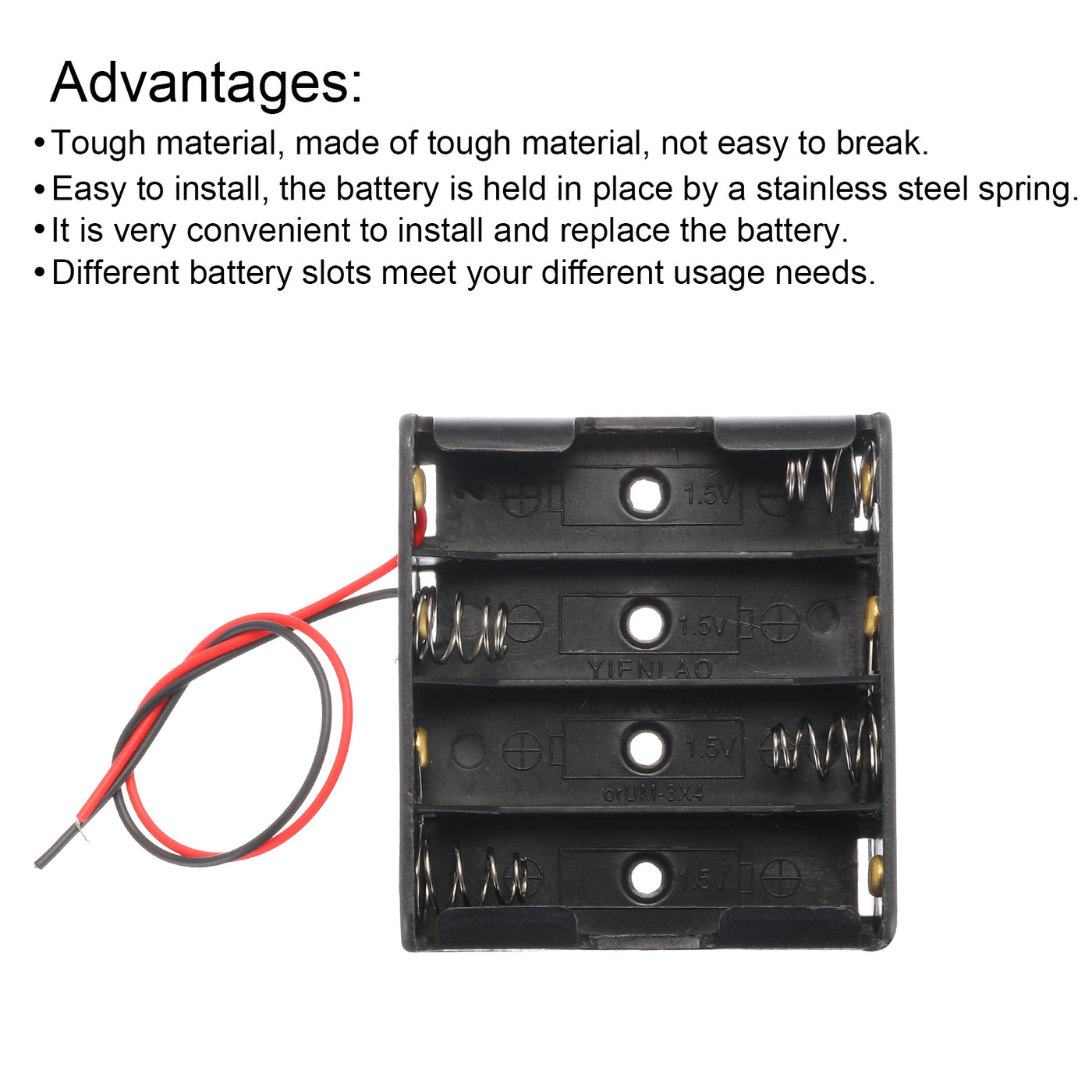 Harfington Battery Holder Box 4 x AA, 4 Slots 2.5" Wire Lead for AA-Batteries Holder 3Pcs