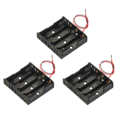 Harfington Battery Holder Box 4 x AA, 4 Slots 2.5" Wire Lead for AA-Batteries Holder 3Pcs