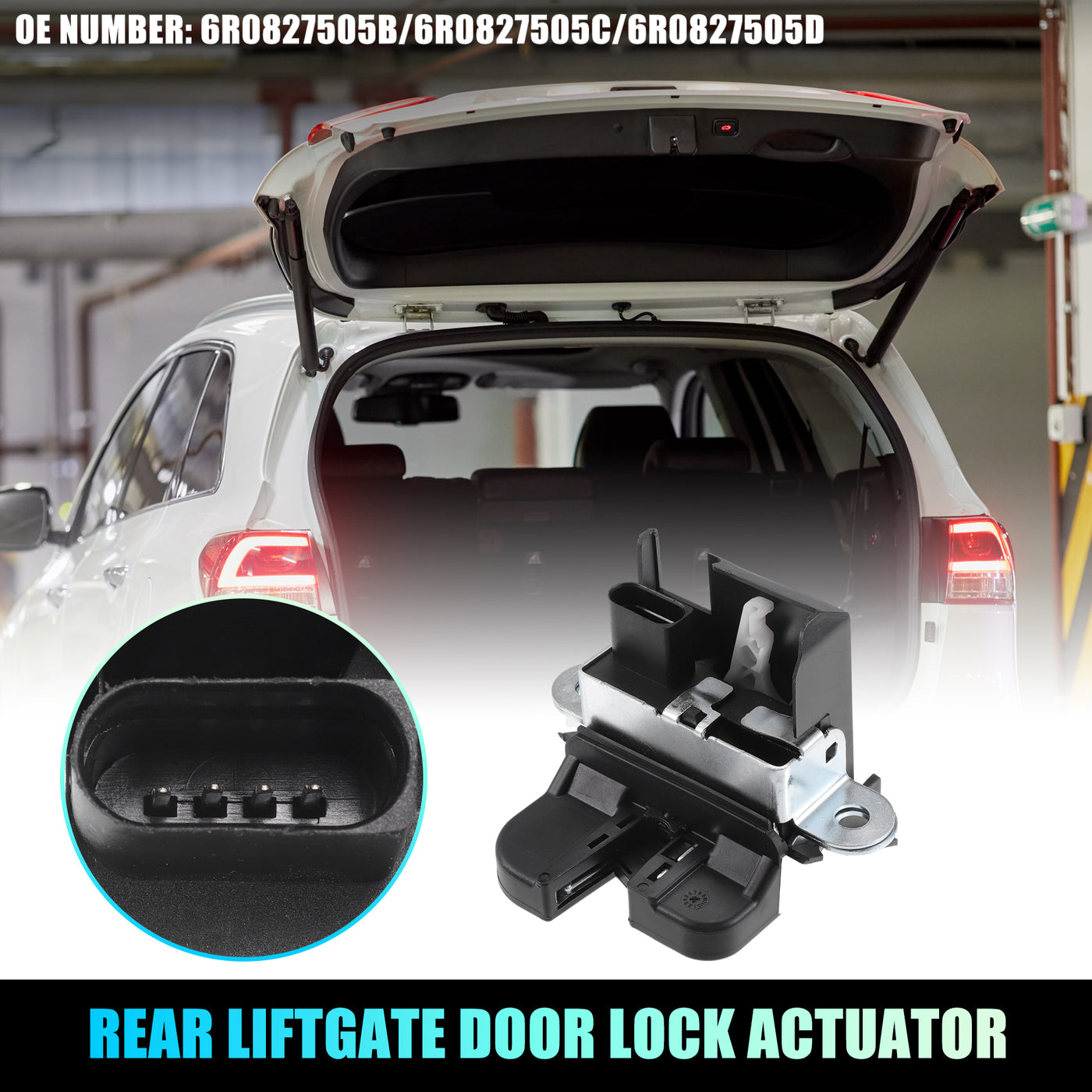 X AUTOHAUX Replacement Rear Liftgate Door Lock Actuator for VW POLO Tailgate Latch Assembly No.6R0827505B/6R0827505C Black