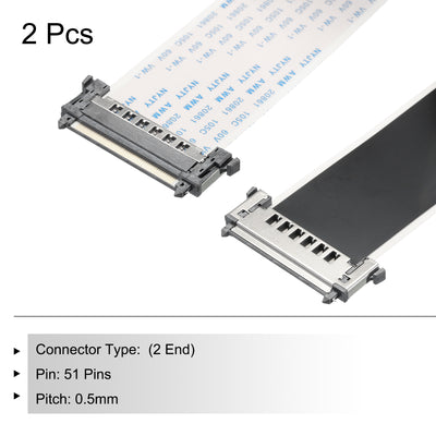 Harfington 2Pcs FFC Flexible Flat Cable 51 Pins 0.5mm Pitch 500mm A-Type for 4K HD LCD TV