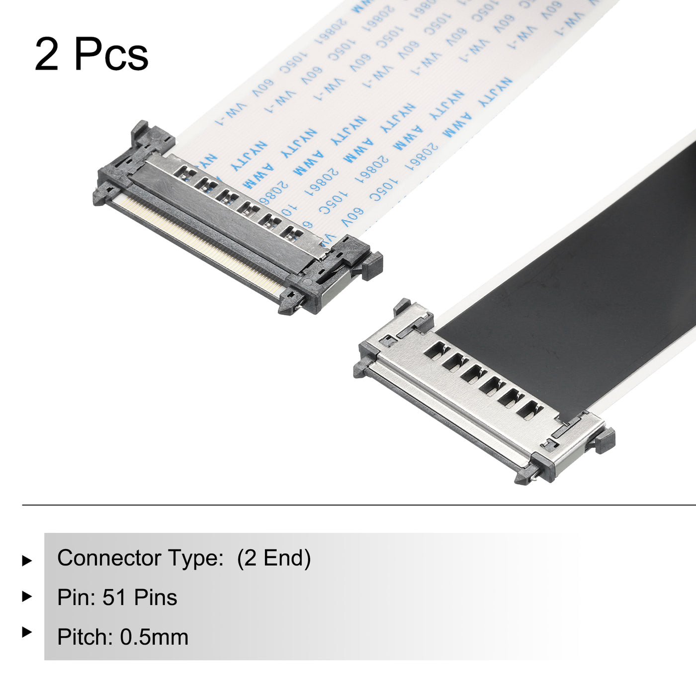 Harfington 2Pcs FFC Flexible Flat Cable 51 Pins 0.5mm Pitch 1000mm A-Type for 4K HD LCD TV