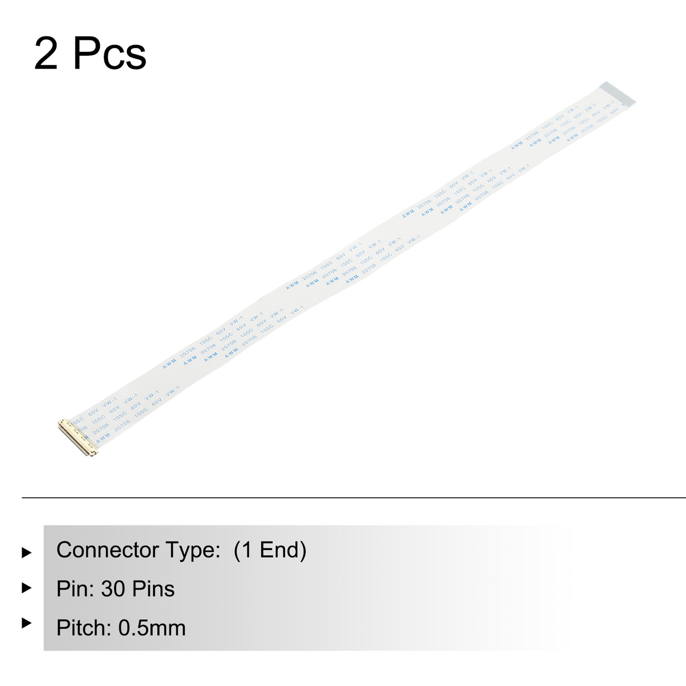 Harfington 2Pcs FFC Flexible Flat Cable with Extend Adapter 30 Pins 0.5mm Pitch 250mm A-Type for LCD TV, DVD Player, Car Audio