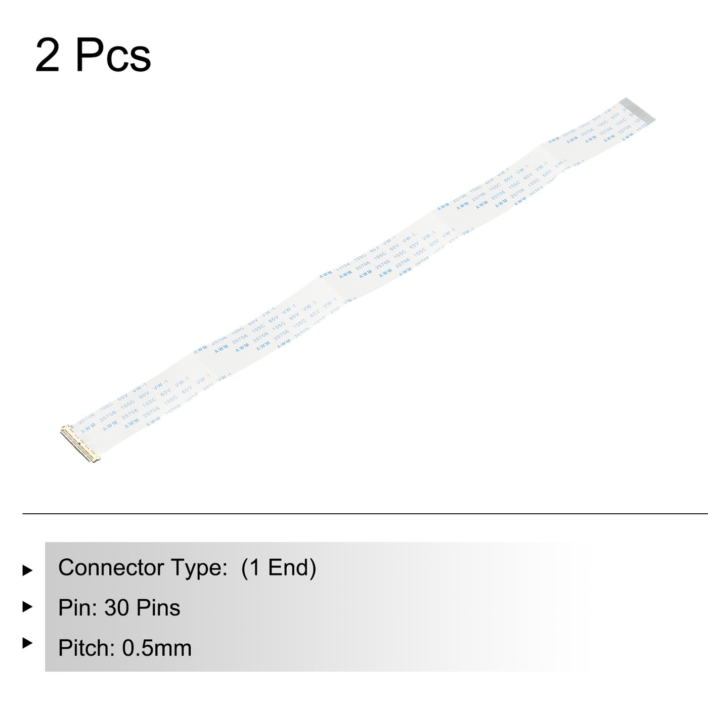 Harfington 2Pcs FFC Flexible Flat Cable W Extend Adapter 30 Pins 0.5mm Pitch 250mm B-Type