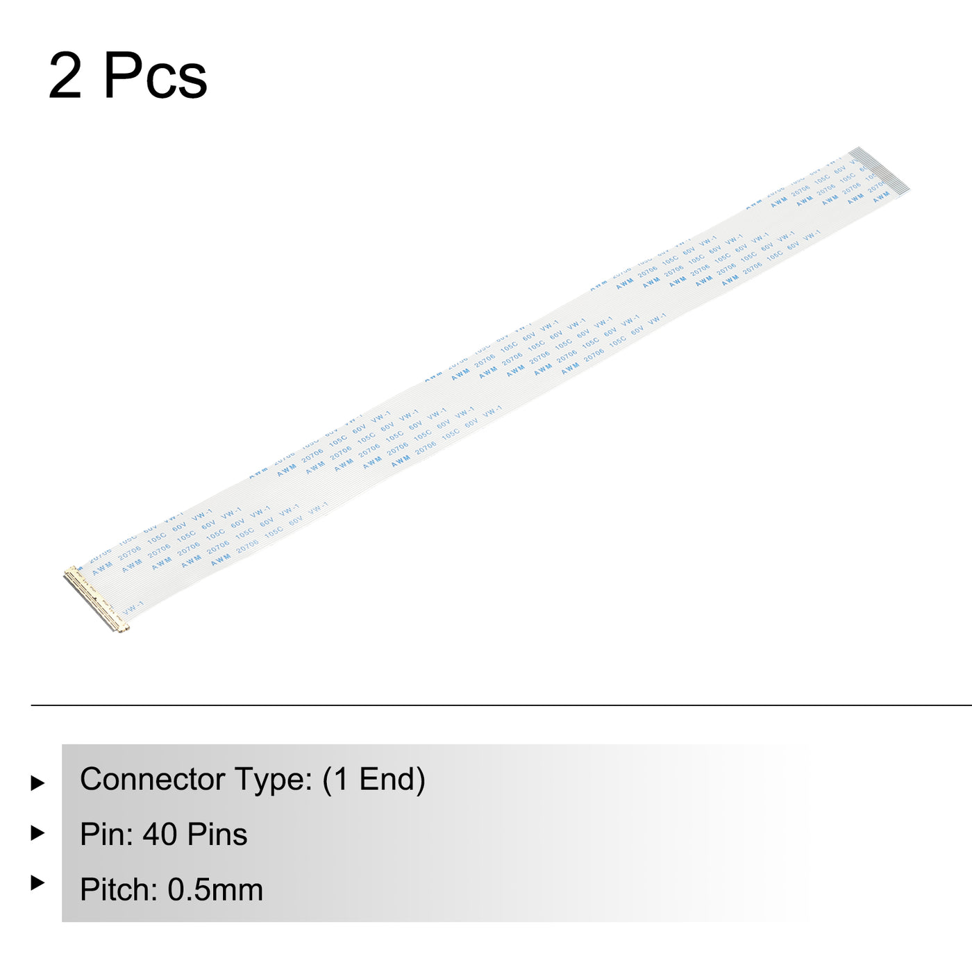 Harfington 2Pcs FFC Flexible Flat Cable W Extend Adapter 40 Pins 0.5mm Pitch 250mm B-Type