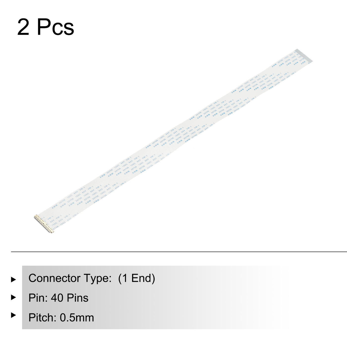 Harfington 2Pcs FFC Flexible Flat Cable W Extend Adapter 40 Pins 0.5mm Pitch 300mm B-Type