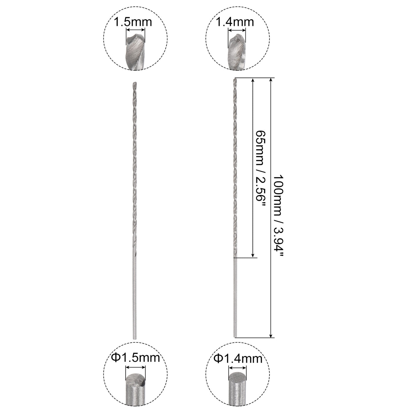 uxcell Uxcell 20 Pcs 1.4mm 1.5mm Mini Twist Drill Bits, High-Speed Steel Extra Long Drill Bit