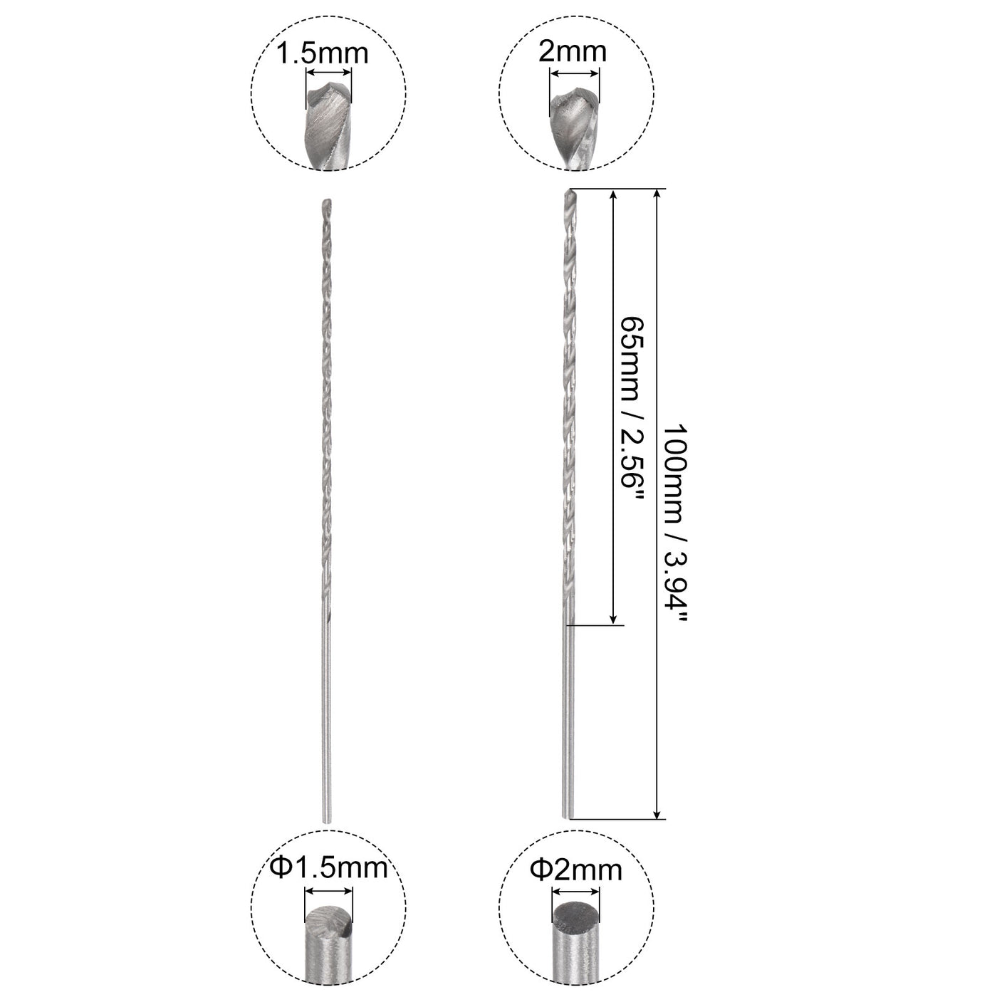 uxcell Uxcell 20 Pcs 1.5mm 2mm Mini Twist Drill Bits, High-Speed Steel Extra Long Drill Bit