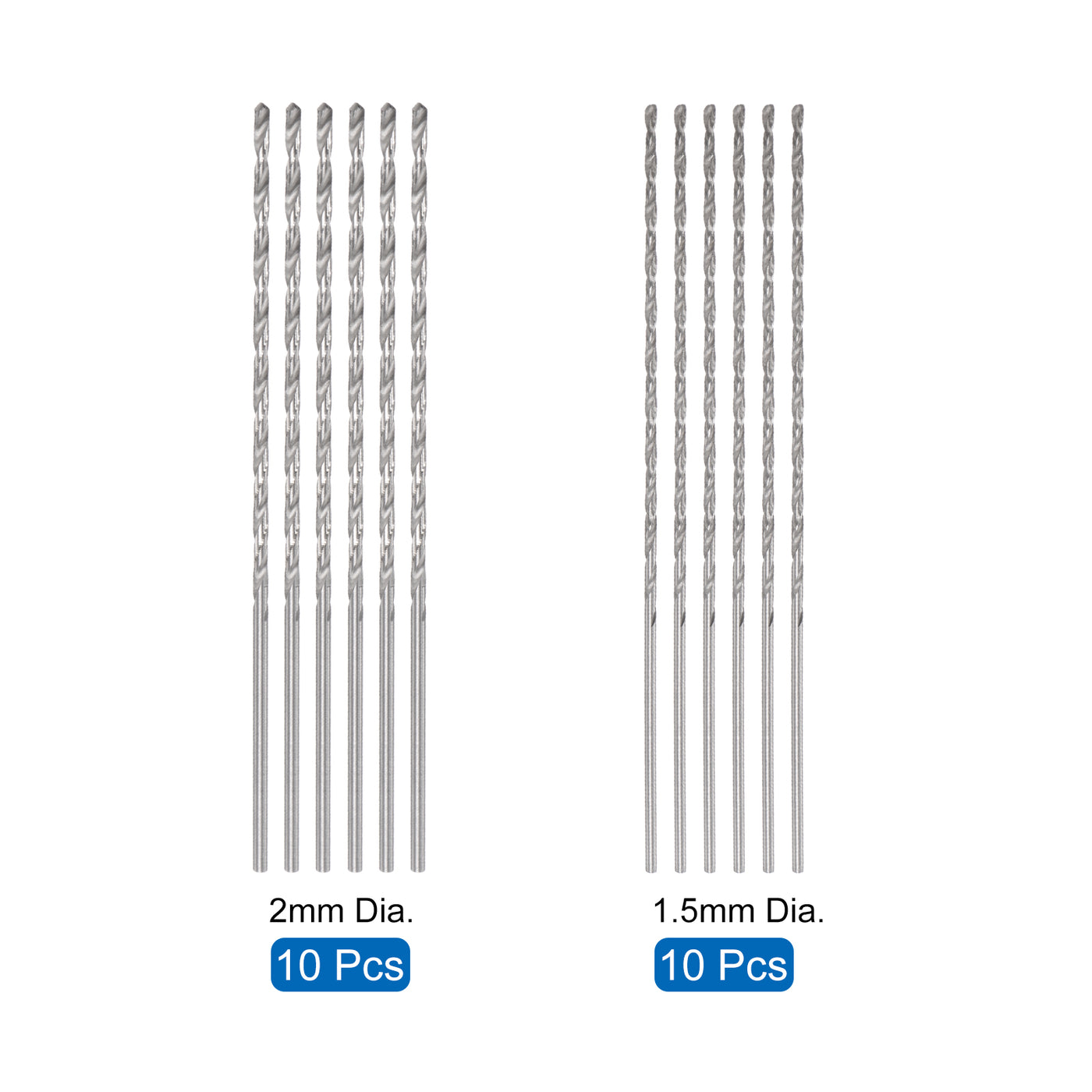 uxcell Uxcell 20 Pcs 1.5mm 2mm Mini Twist Drill Bits, High-Speed Steel Extra Long Drill Bit