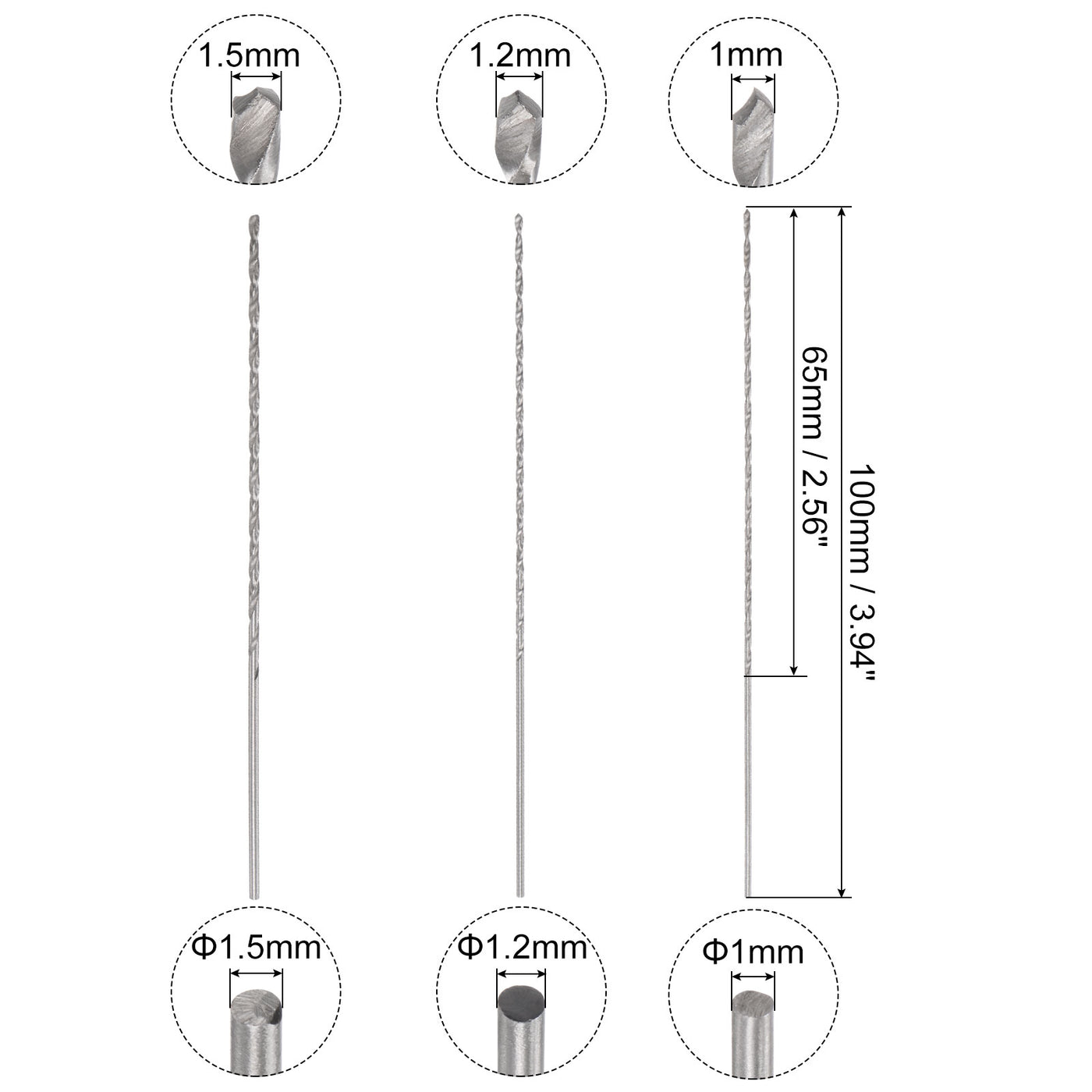 uxcell Uxcell 30 Pcs 1mm 1.2mm 1.5mm Mini Twist Drill Bits, High-Speed Steel Extra Long Bit