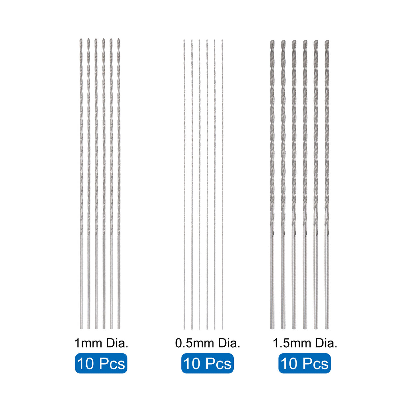 uxcell Uxcell 30 Pcs 0.5mm 1mm 1.5mm Mini Twist Drill Bits, High-Speed Steel Extra Long Bit