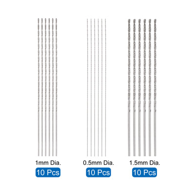 Harfington Uxcell 30 Pcs 0.5mm 1mm 1.5mm Mini Twist Drill Bits, High-Speed Steel Extra Long Bit