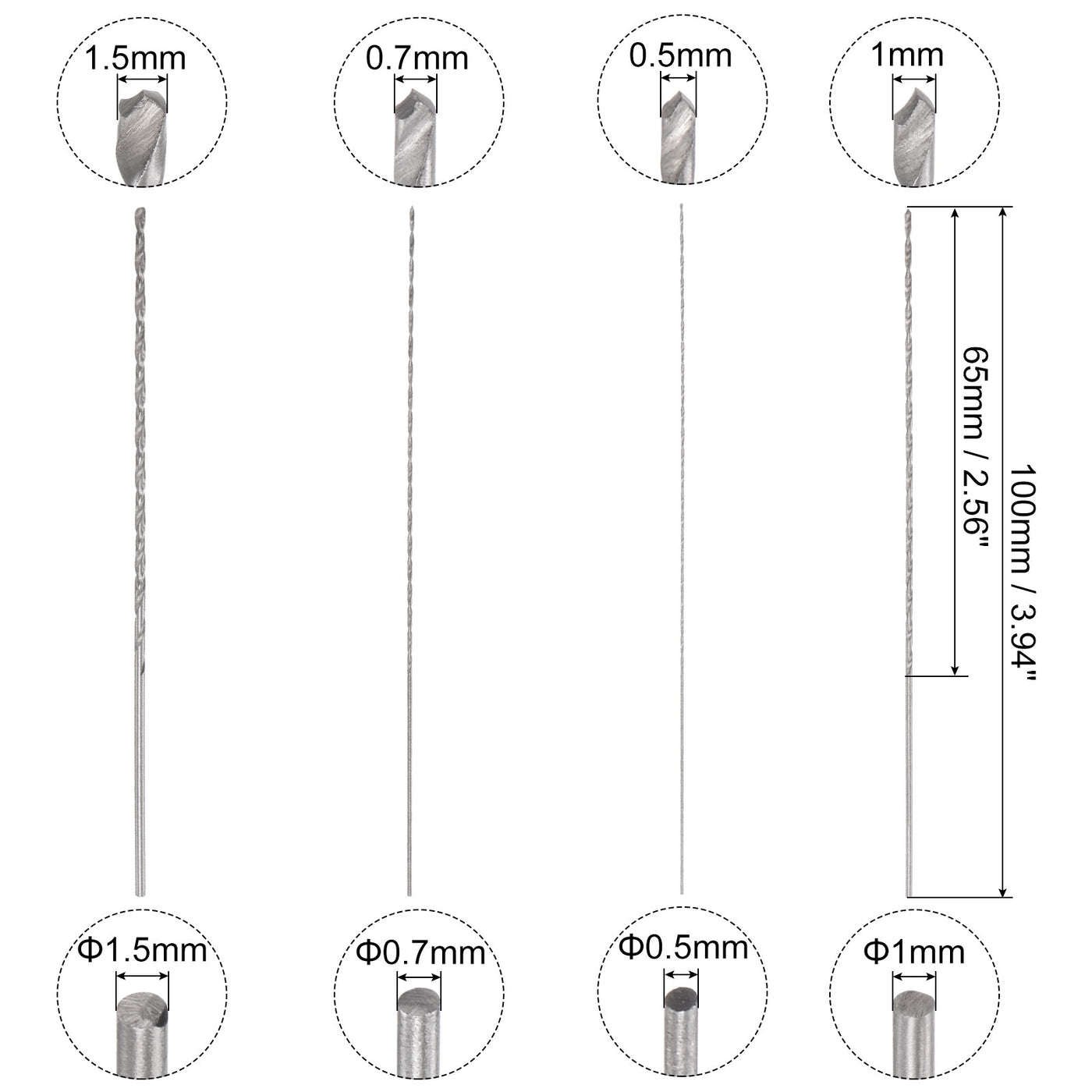 uxcell Uxcell 40 Stück 0,5 mm 0,7 mm 1 mm 1,5 mm Mini-Mikro-Spiralbohrer, Hochgeschwindigkeitsstahl Gerader Schaft Extra langer Bohrer 100 mm für Aluminiumlegierung