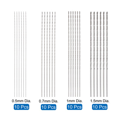 Harfington Uxcell 40 Stück 0,5 mm 0,7 mm 1 mm 1,5 mm Mini-Mikro-Spiralbohrer, Hochgeschwindigkeitsstahl Gerader Schaft Extra langer Bohrer 100 mm für Aluminiumlegierung