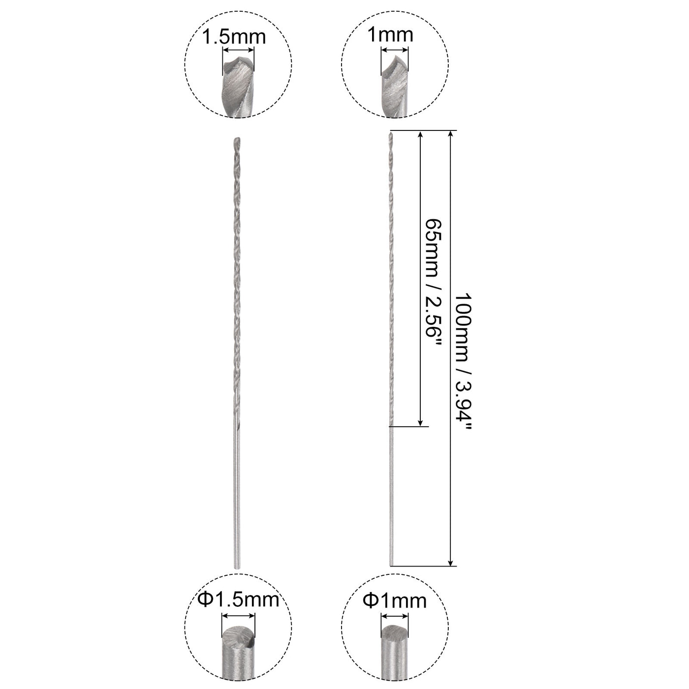 uxcell Uxcell 20 Pcs 1mm 1.5mm Mini Twist Drill Bits, High-Speed Steel Extra Long Drill Bit