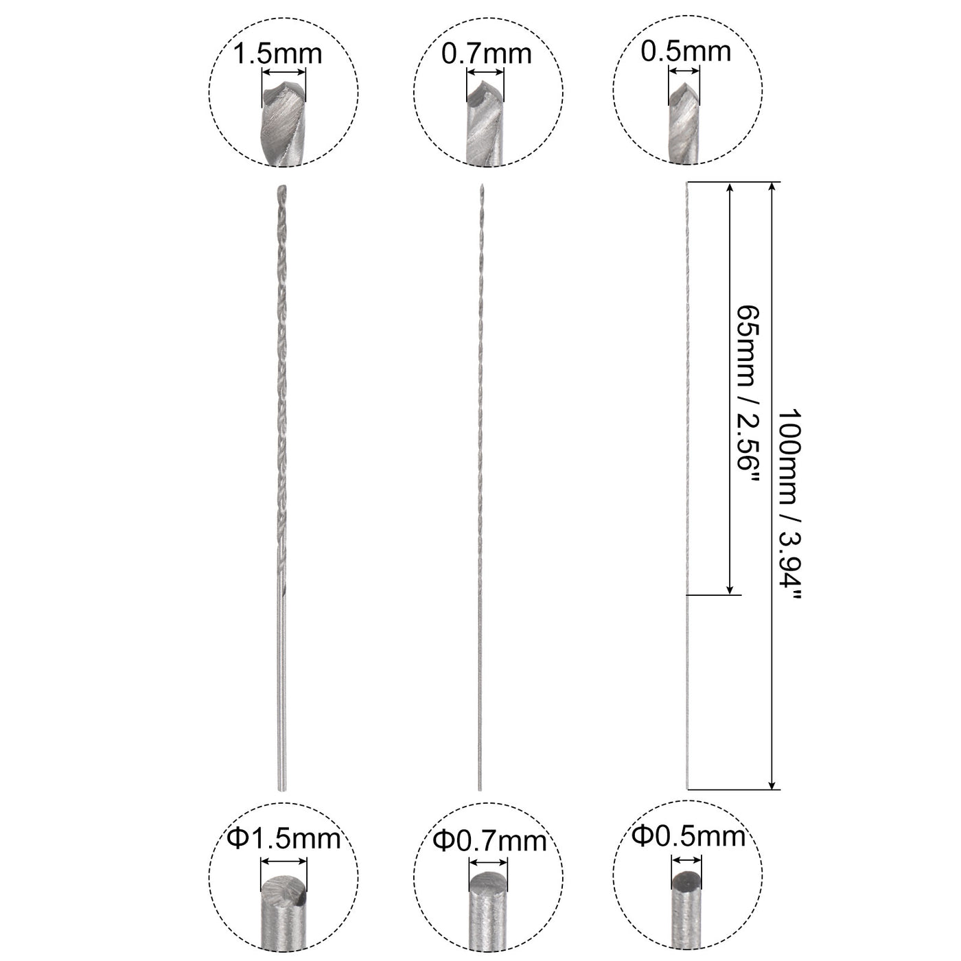 uxcell Uxcell 30 Pcs 0.5mm 0.7mm 1.5mm Mini Twist Drill Bits, High-Speed Steel Extra Long Bit