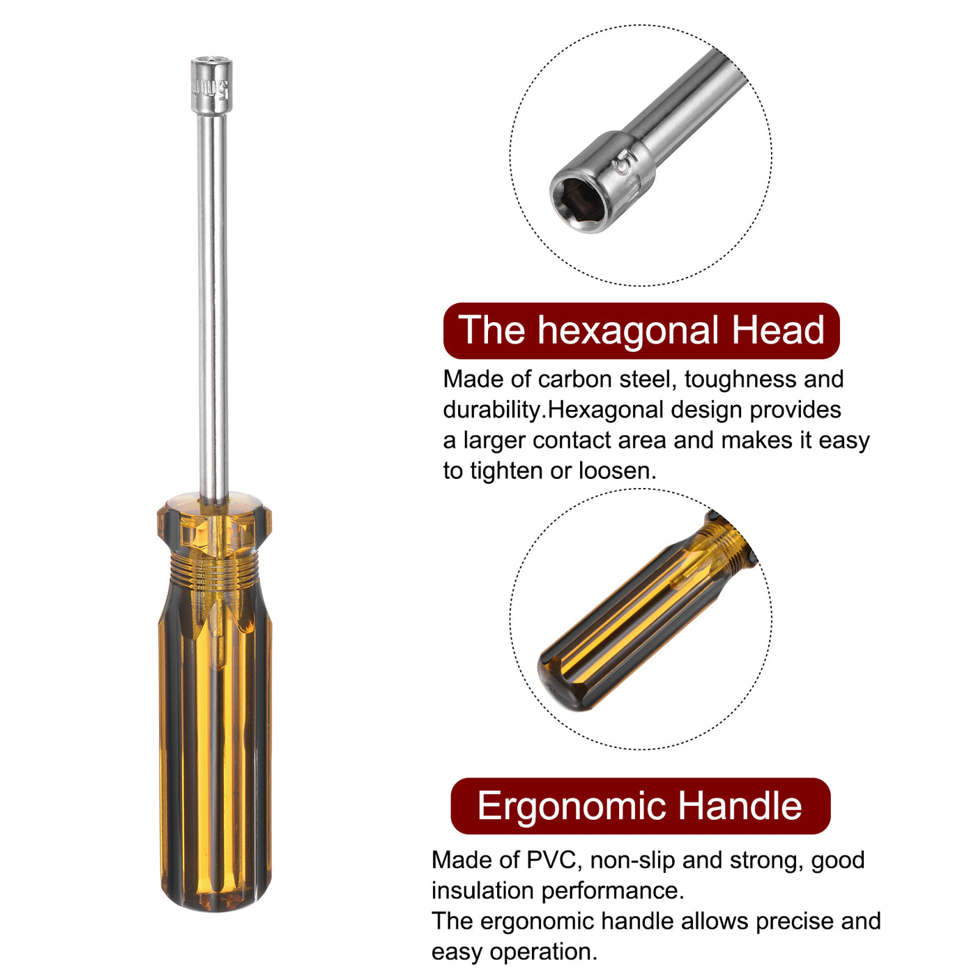 Harfington 2 Pcs Metric Nut Screwdriver 5mm Non-Magnetic for Automotive Maintenance