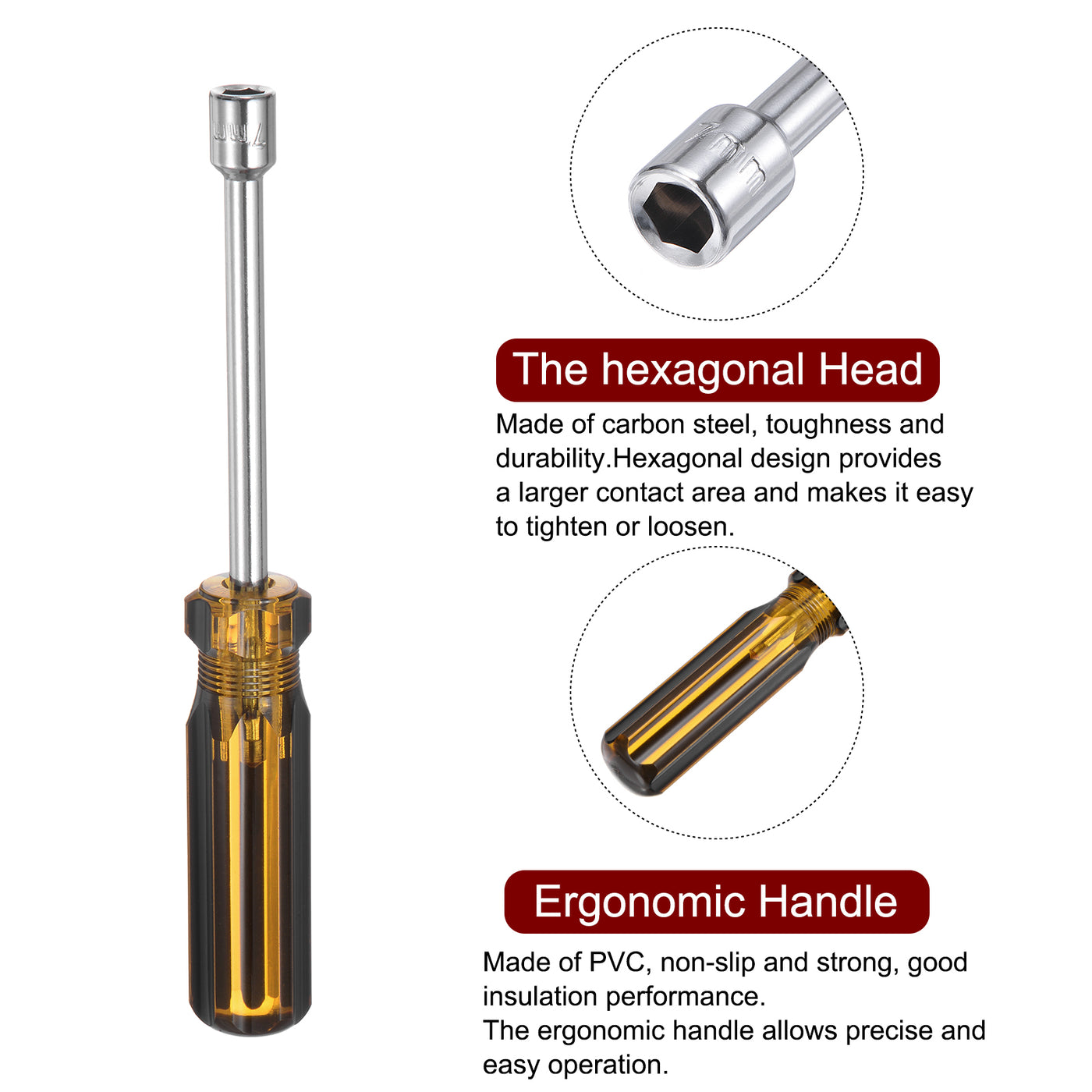 Harfington 2 Pcs Metric Nut Screwdriver 7mm Non-Magnetic for Automotive Maintenance