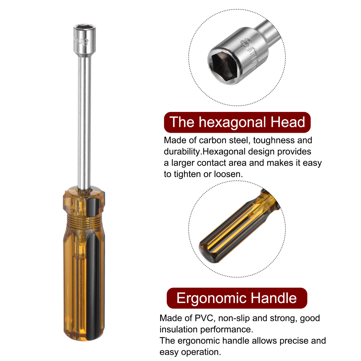 Harfington Metric Nut Screwdriver 8mm Non-Magnetic for Automotive Maintenance