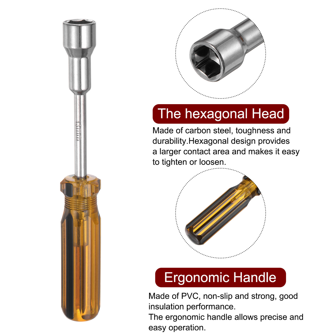 Harfington Metric Nut Screwdriver 13mm Non-Magnetic for Automotive Maintenance