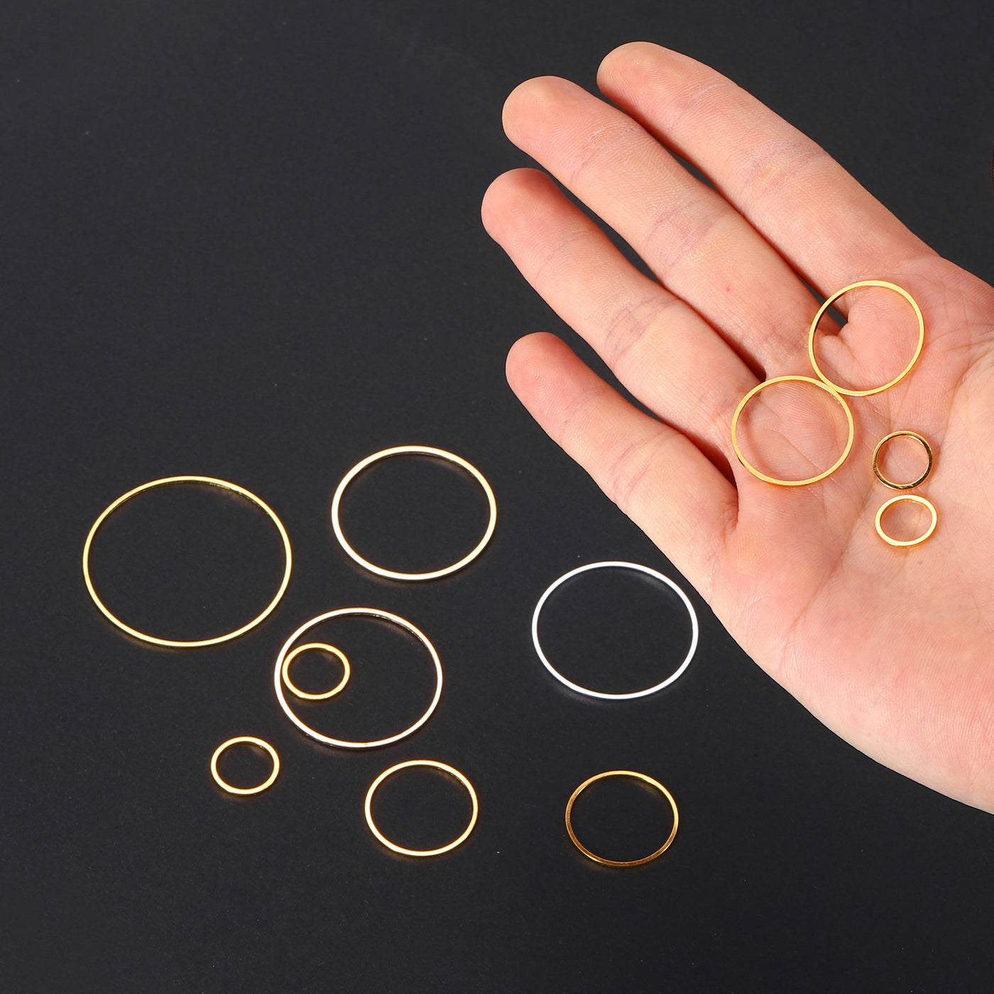 uxcell Uxcell 100pcs 38mm Brass Hollow Circle Bezel Round Linking Rings(Gold)