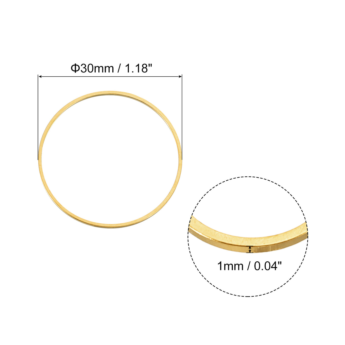 uxcell Uxcell 100pcs 30mm Brass Hollow Circle Bezel Round Linking Rings(Light Gold)