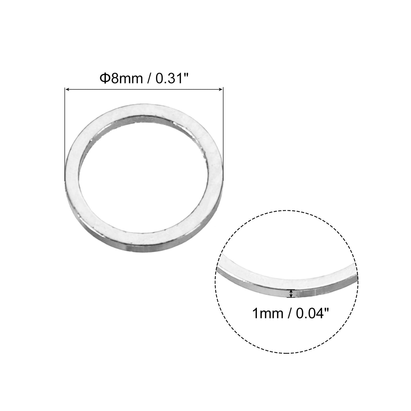 uxcell Uxcell 20pcs 8mm Brass Hollow Circle Bezel Round Linking Rings(Bright Silver)