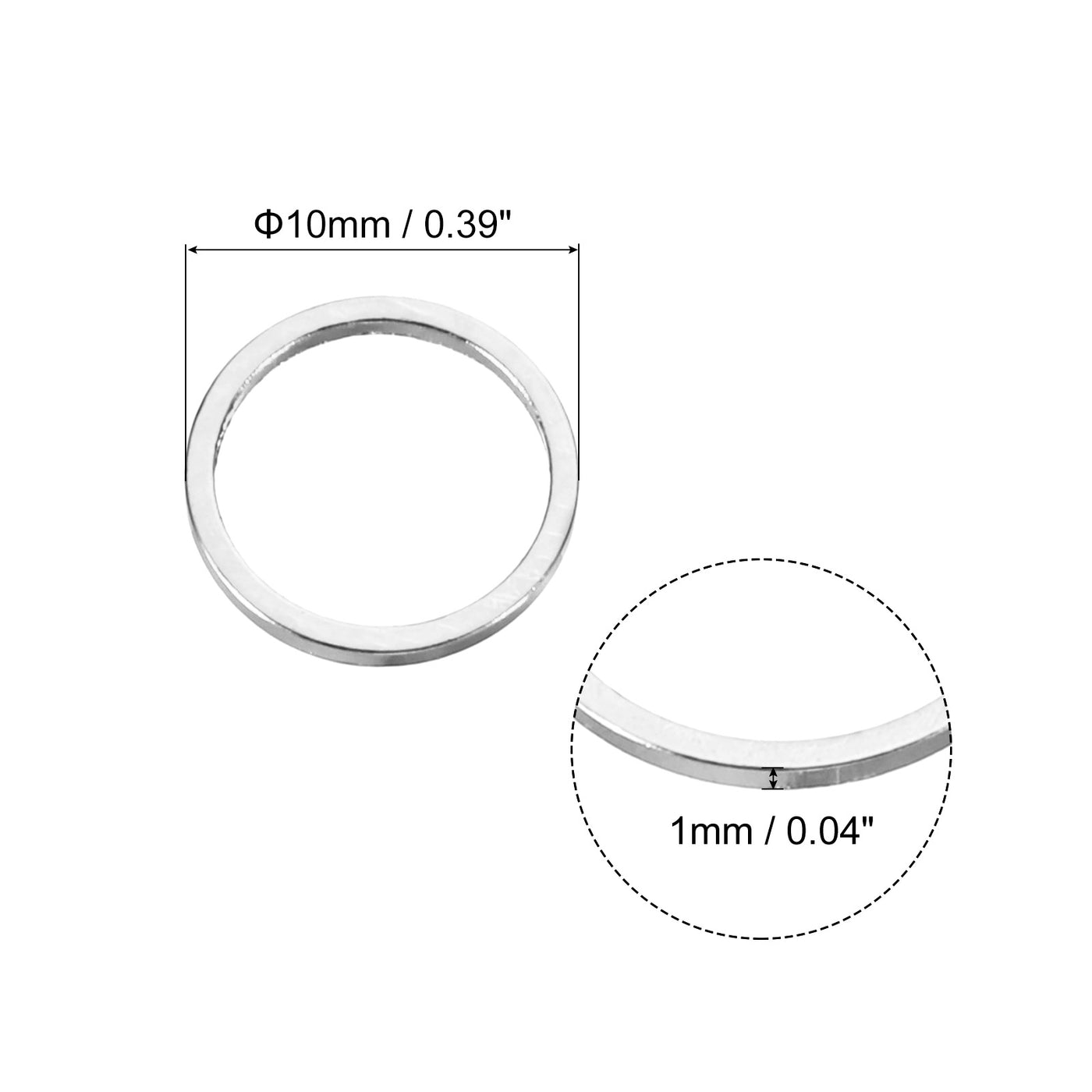 uxcell Uxcell 20pcs 10mm Brass Hollow Circle Bezel Round Linking Rings(Bright Silver)