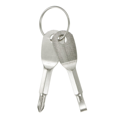 Harfington 2pcs Portable Key Chain Screwdriver PH1 Phillips 4.8mm Slotted W Keyring, Silver