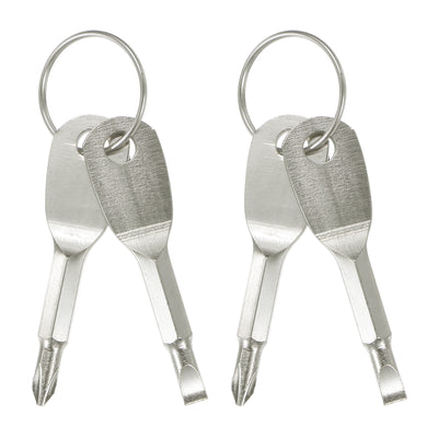 Harfington 4pcs Portable Key Chain Screwdriver PH1 Phillips 4.8mm Slotted W Keyring, Silver