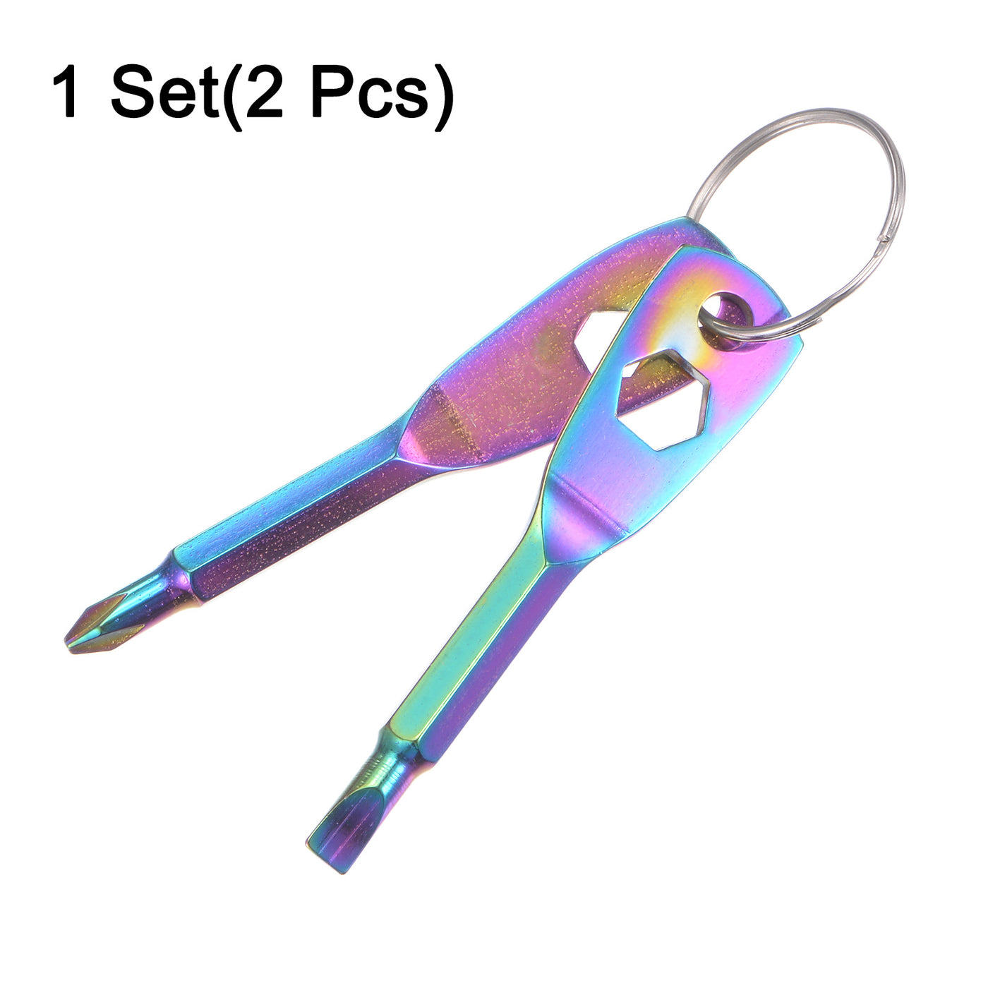 Harfington 2pcs Portable Keychain Screwdriver PH1 Phillips 4.8mm Slotted W Keyring Colorful